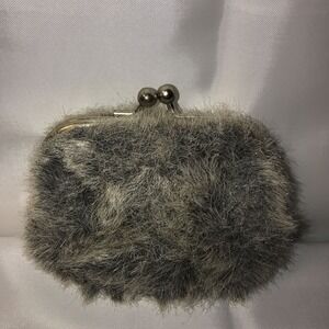 Old Navy Small Faux Rabbit Fur Coin Purse Gray